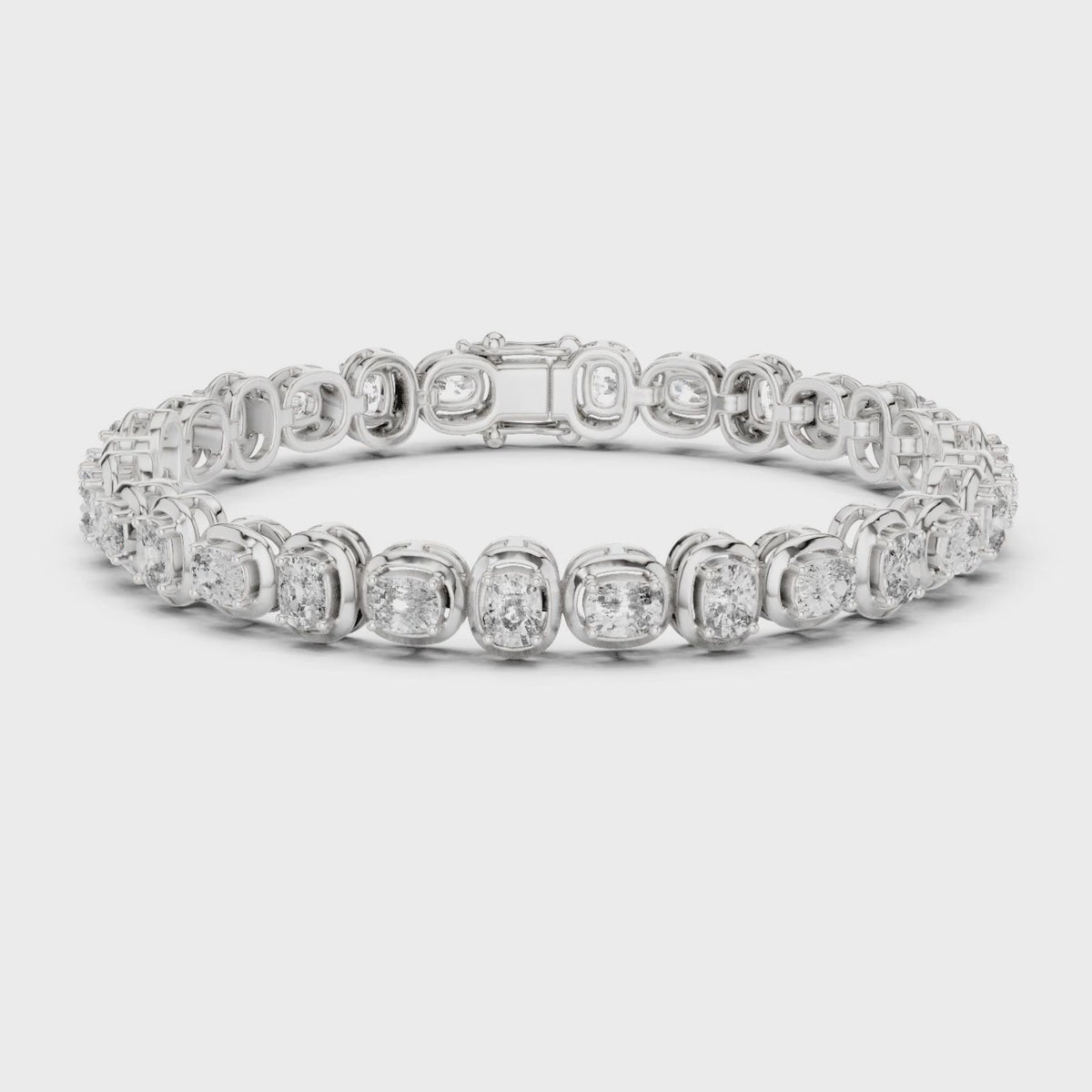 Aurora 7 Carat Cushion Lab Grown Diamond Collet Tennis Bracelet - White Gold video