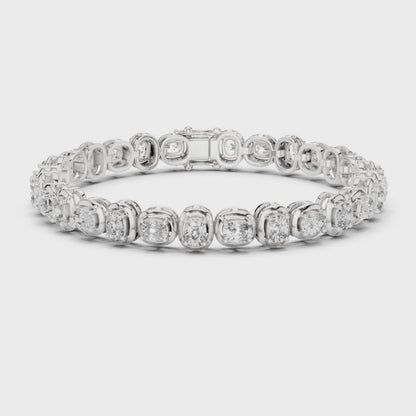 Aurora 7 Carat Cushion Lab Grown Diamond Collet Tennis Bracelet - White Gold video