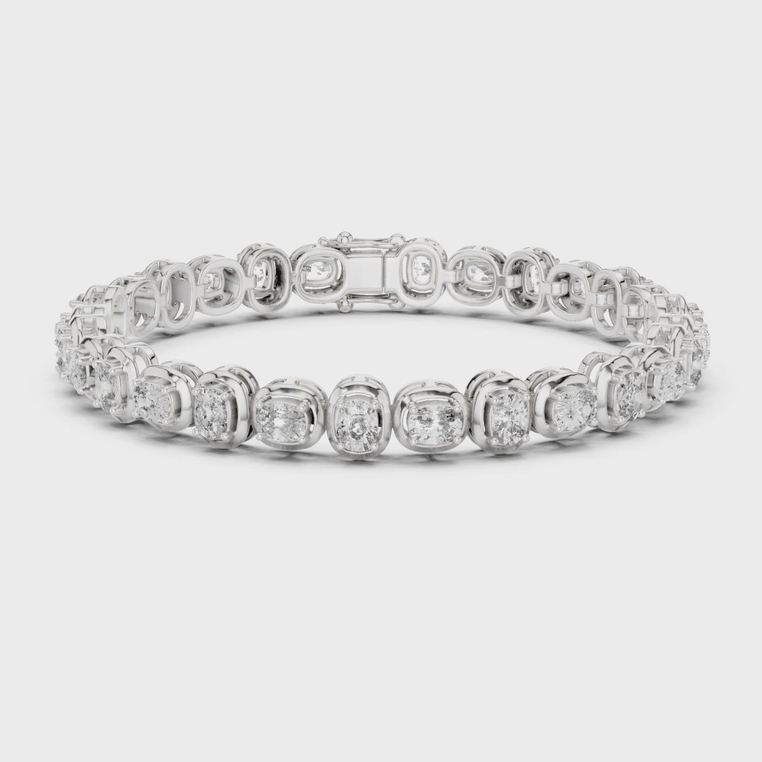 Aurora 7 Carat Cushion Lab Grown Diamond Collet Tennis Bracelet - White Gold video