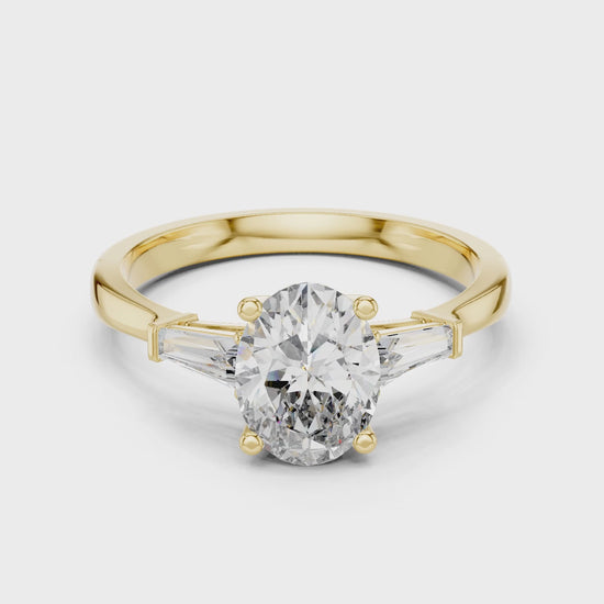 Sienna 1 Carat Oval Lab Grown Diamond Graduated Three Stone Ring - Yellow Gold video