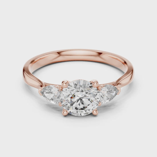Sienna 1.5 Carat Round Lab Grown Diamond Three Stone Ring - Rose Gold video