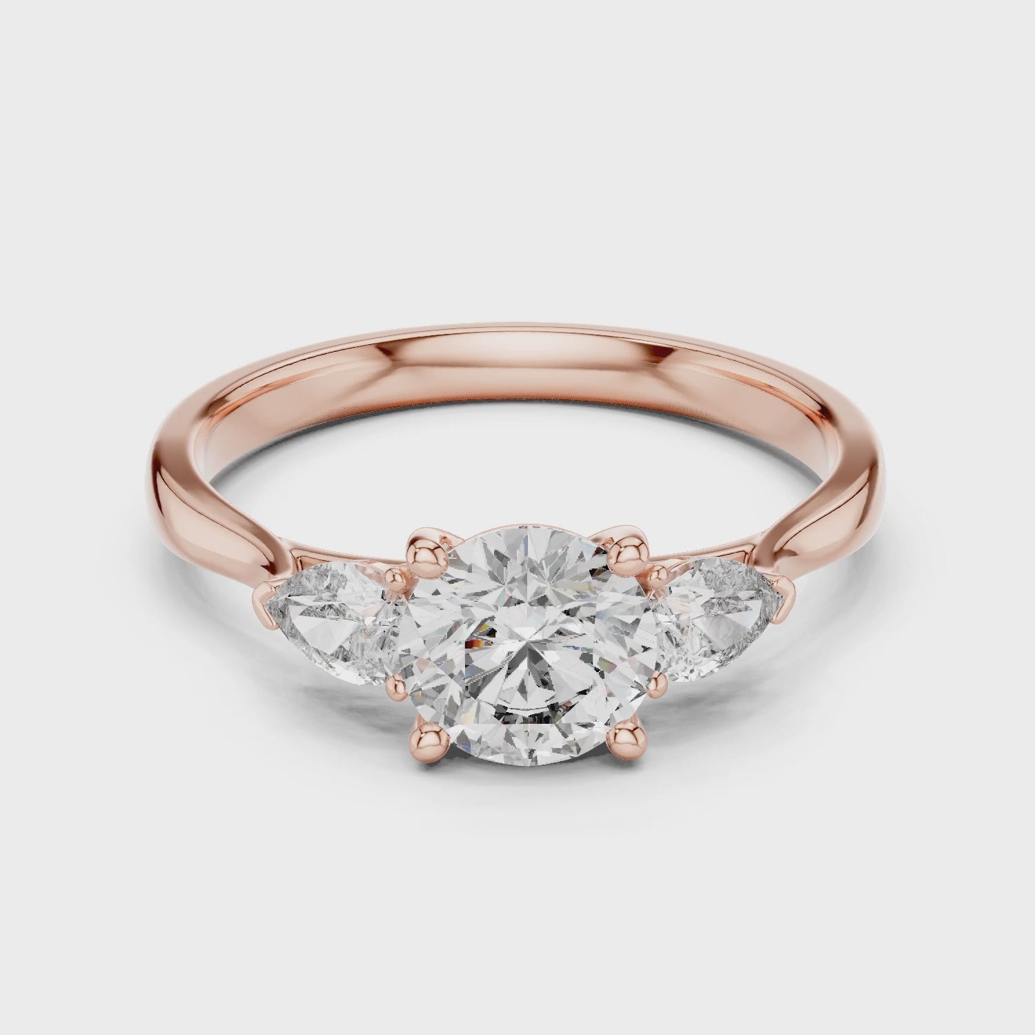 Sienna 1.5 Carat Round Lab Grown Diamond Three Stone Ring - Rose Gold video