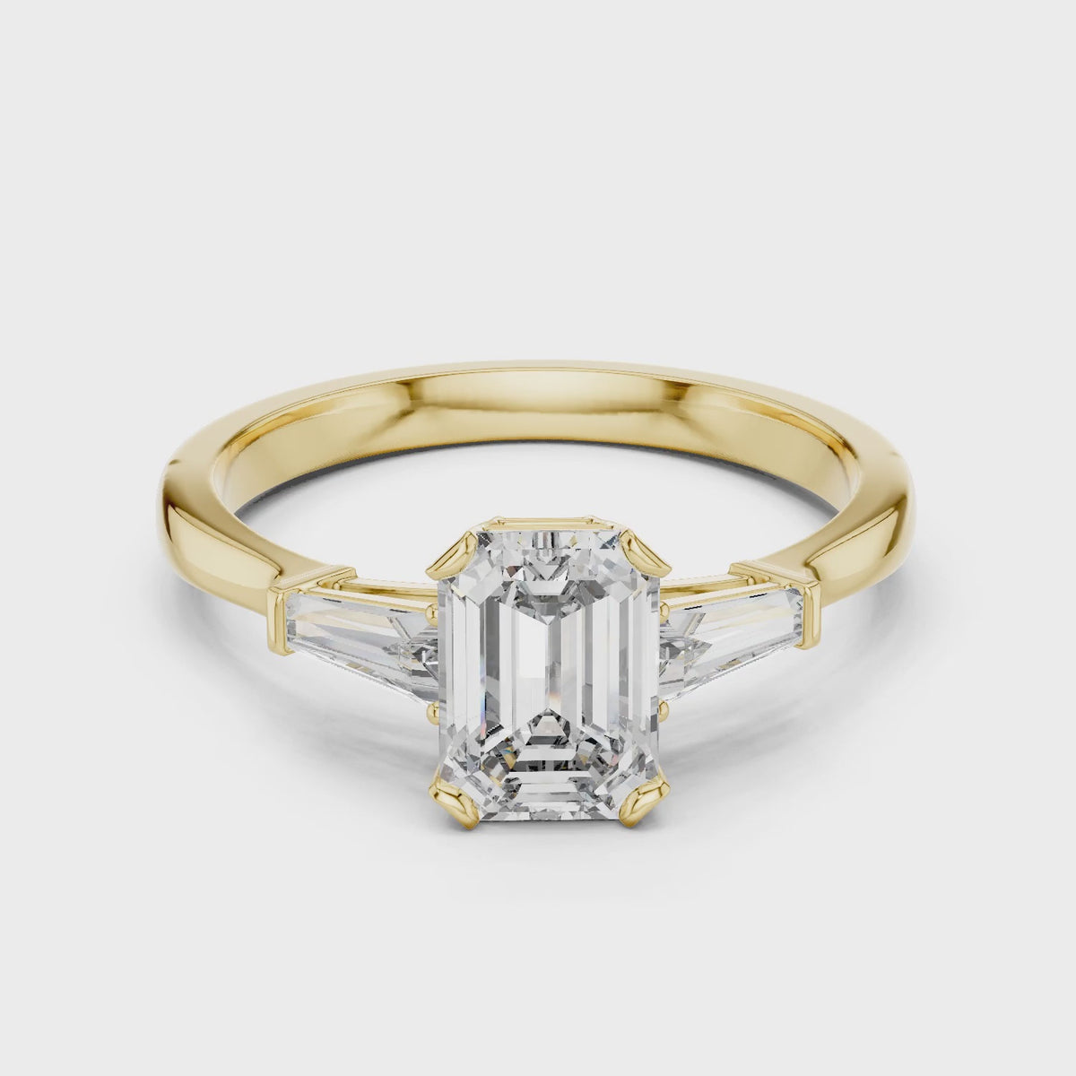 Vera 1 Carat Emerald Lab Grown Diamond Graduated Three Stone Ring - Yellow Gold video