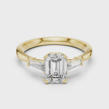 Vera 1 Carat Emerald Lab Grown Diamond Graduated Three Stone Ring - Yellow Gold video