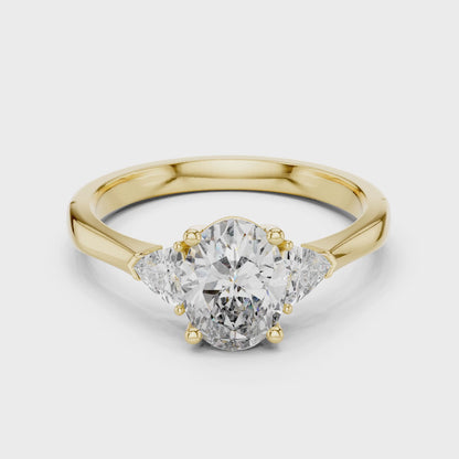 Sienna 1 Carat Oval Lab Grown Diamond Slim Three Stone Ring - Yellow Gold video