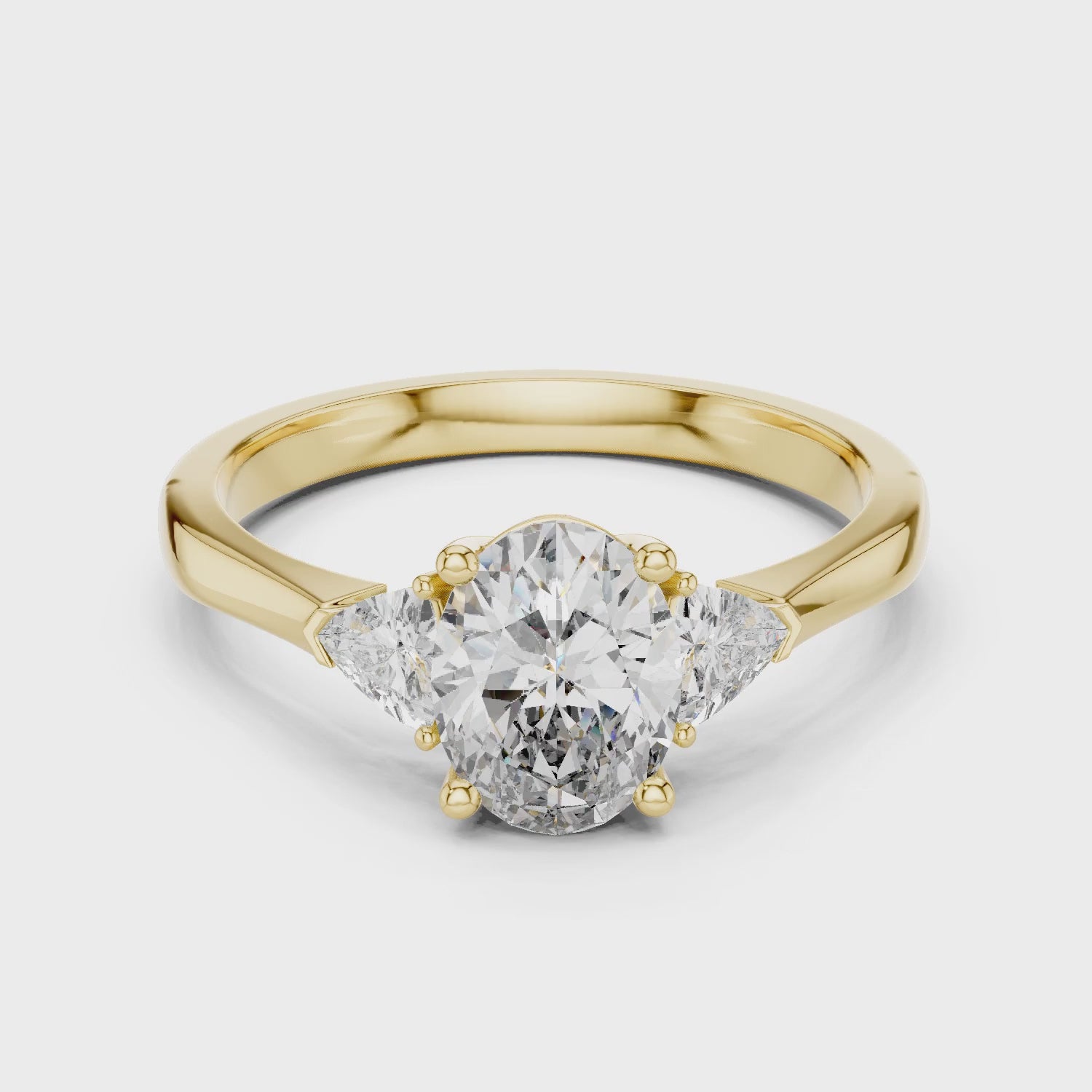 Sienna 1 Carat Oval Lab Grown Diamond Slim Three Stone Ring - Yellow Gold video
