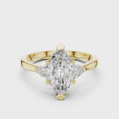 Sienna 1 Carat Marquise Lab Grown Diamond Collet Three Stone Ring - Yellow Gold video