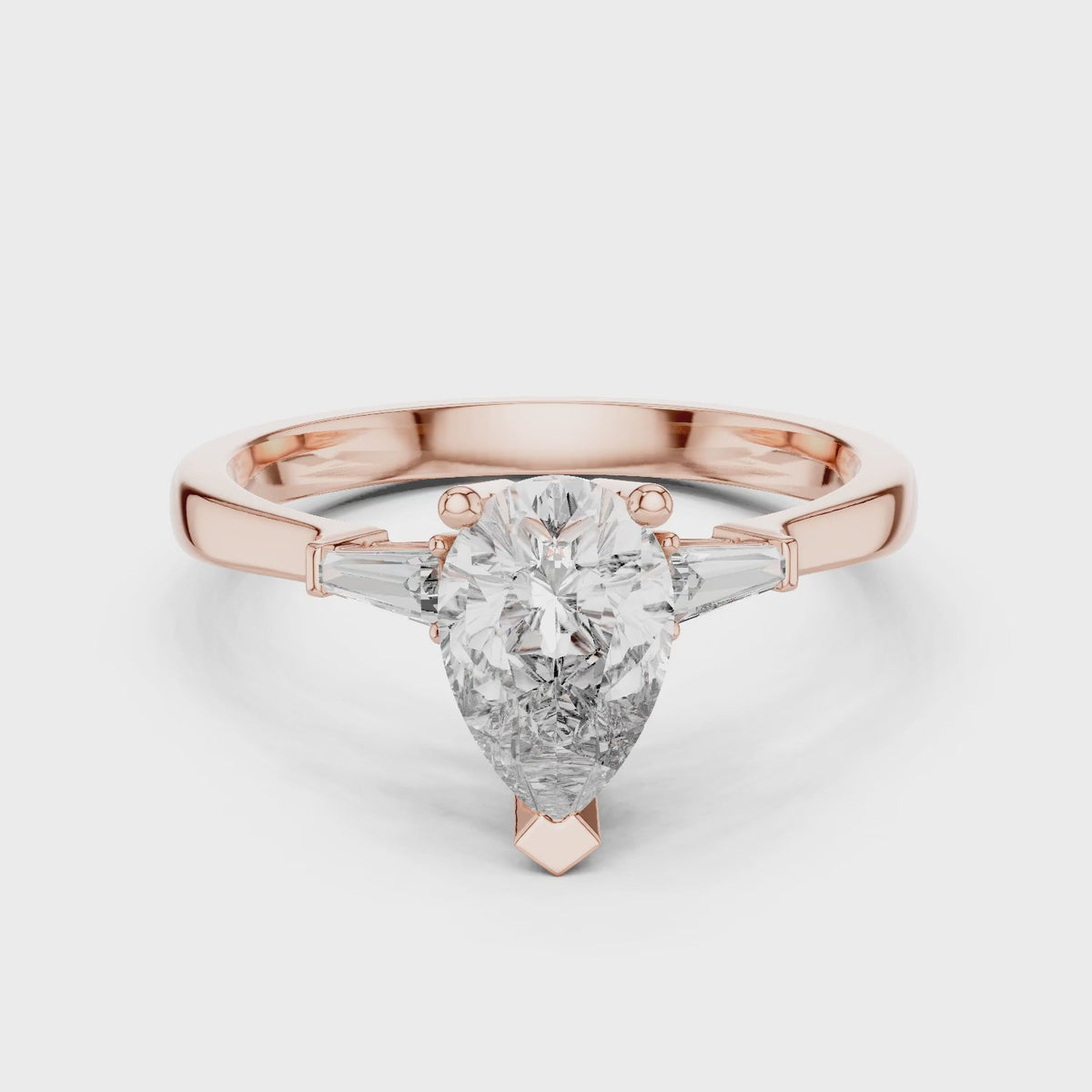 Sienna 1 Carat Pear Lab Grown Diamond Baguette Three Stone Ring - Rose Gold video