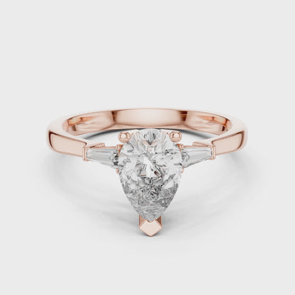 Sienna 1 Carat Pear Lab Grown Diamond Baguette Three Stone Ring - Rose Gold video