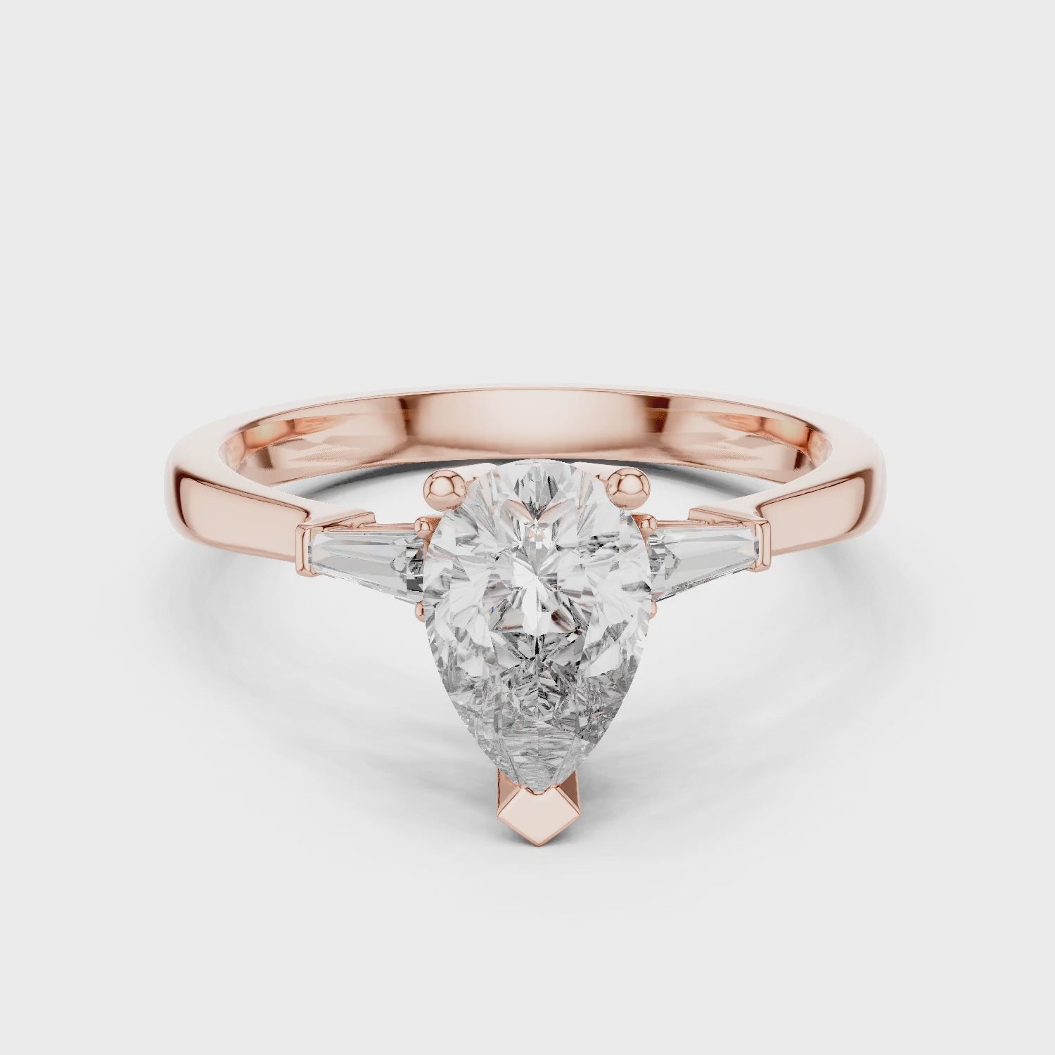 Sienna 1 Carat Pear Lab Grown Diamond Baguette Three Stone Ring - Rose Gold video