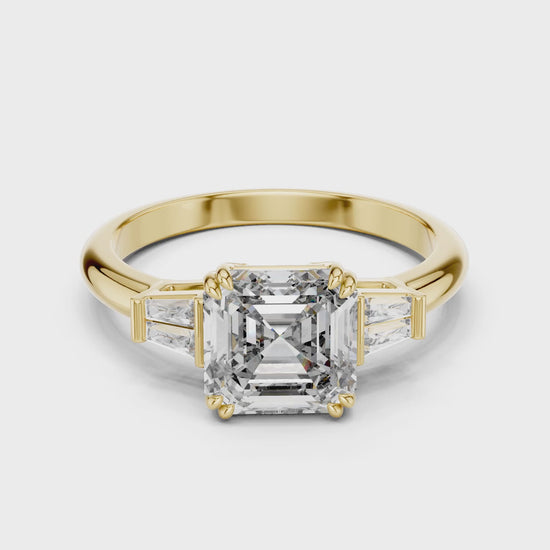 Vera 2 Carat Emerald Lab Grown Diamond Graduated Three Stone Ring - Yellow Gold video