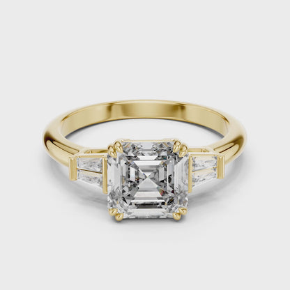 Vera 2 Carat Emerald Lab Grown Diamond Graduated Three Stone Ring - Yellow Gold video