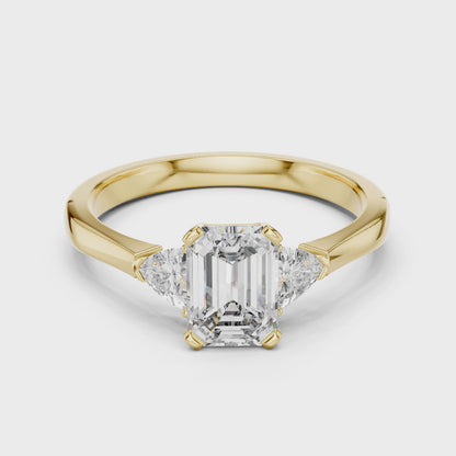Vera 1 Carat Emerald Lab Grown Diamond Collet Three Stone Ring - Yellow Gold video