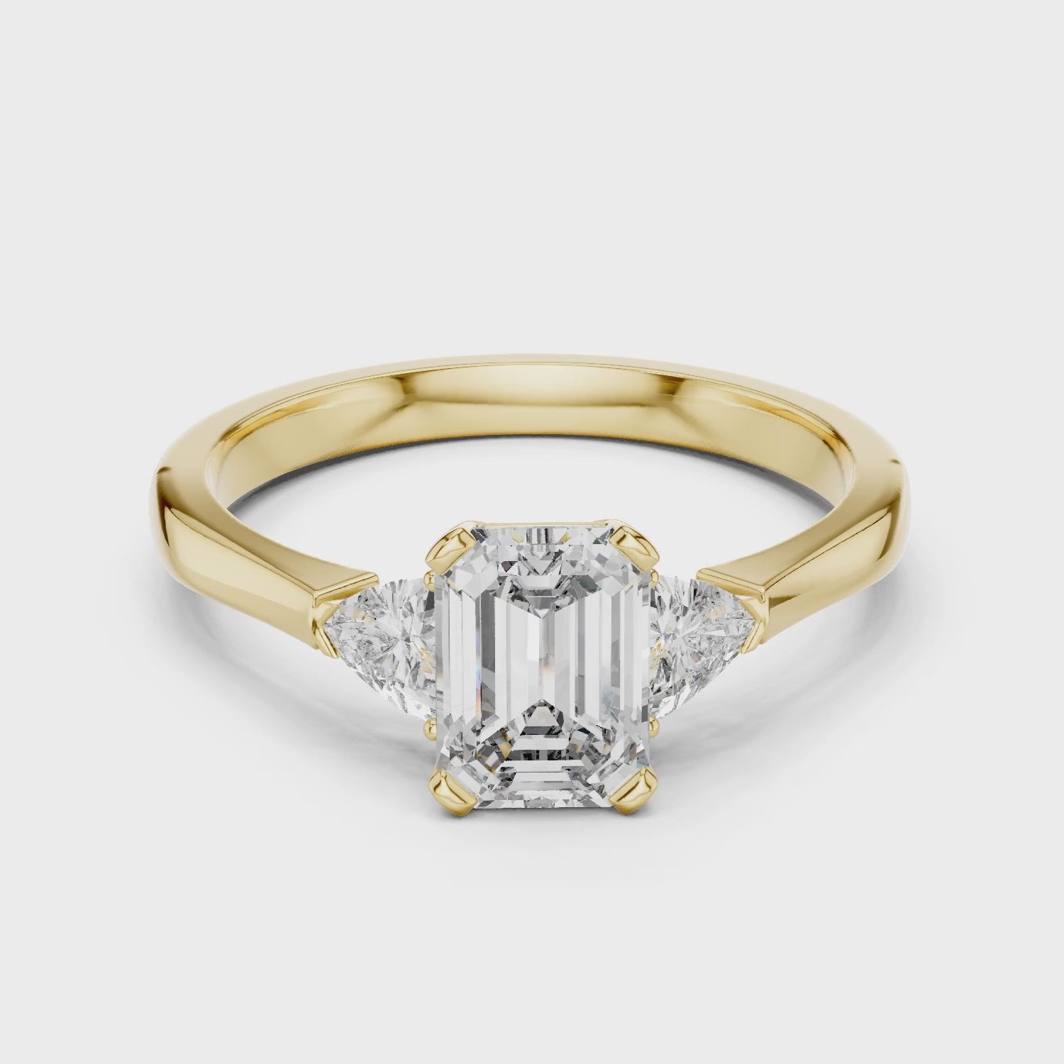 Vera 1 Carat Emerald Lab Grown Diamond Collet Three Stone Ring - Yellow Gold video