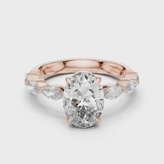 Flora 2 Carat Oval Lab Grown Diamond Graduated Engagement Ring - Rose Gold video