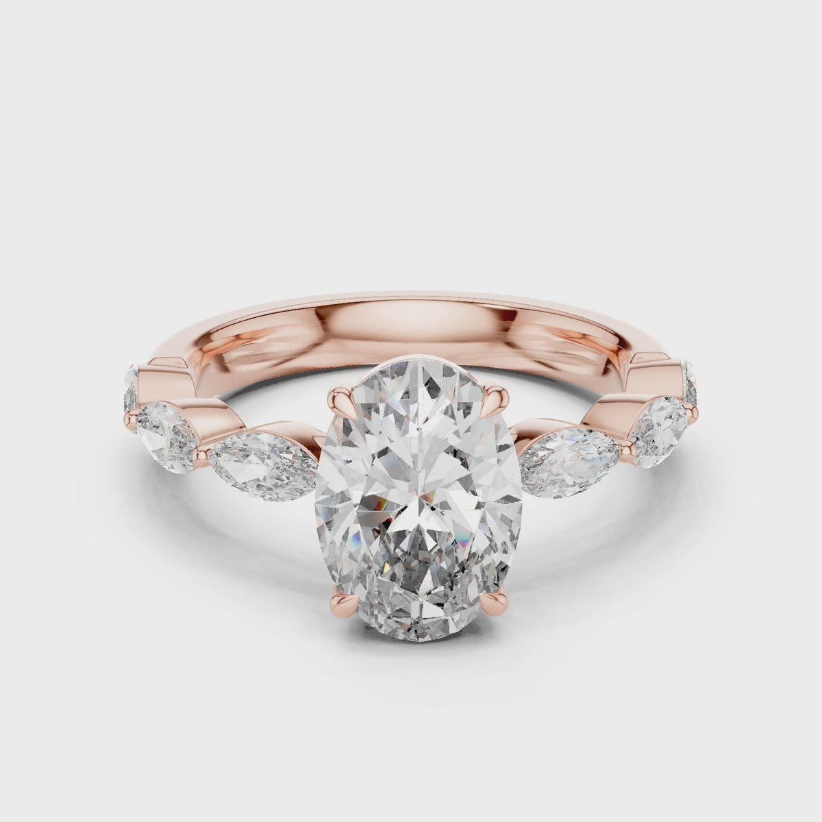 Flora 2 Carat Oval Lab Grown Diamond Graduated Engagement Ring - Rose Gold video