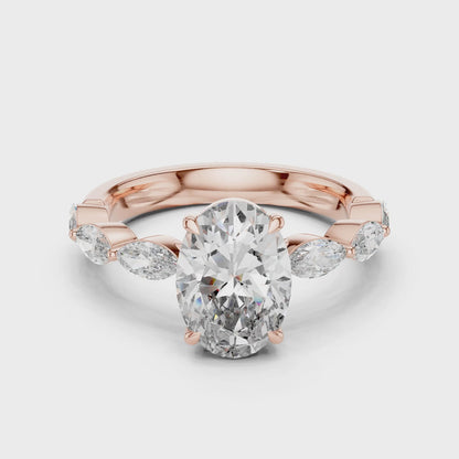 Flora 2 Carat Oval Lab Grown Diamond Graduated Engagement Ring - Rose Gold video