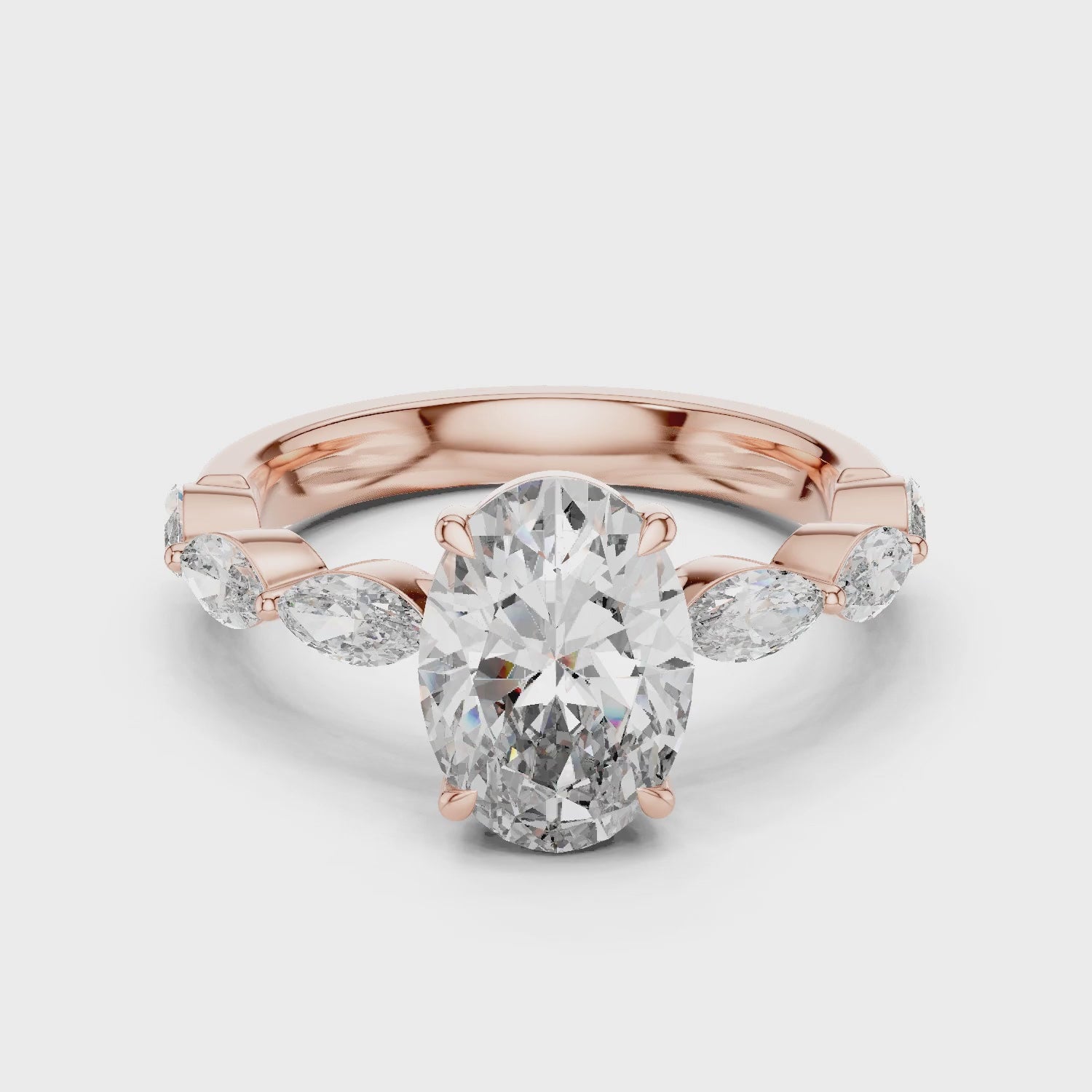 Flora 2 Carat Oval Lab Grown Diamond Graduated Engagement Ring - Rose Gold video