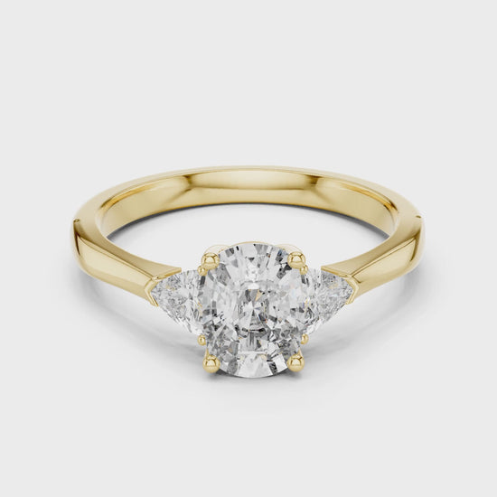 Sienna 1 Carat Cushion Lab Grown Diamond Three Stone Ring - Yellow Gold video