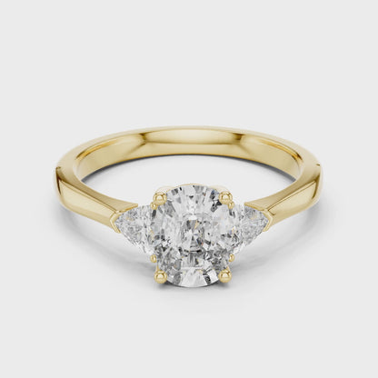 Sienna 1 Carat Cushion Lab Grown Diamond Three Stone Ring - Yellow Gold video