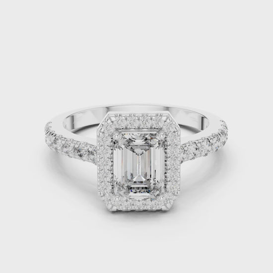 Celeste 1 Carat Emerald Lab Grown Diamond Halo Ring - White Gold video