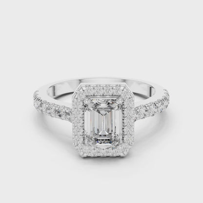 Celeste 1 Carat Emerald Lab Grown Diamond Halo Ring - White Gold video