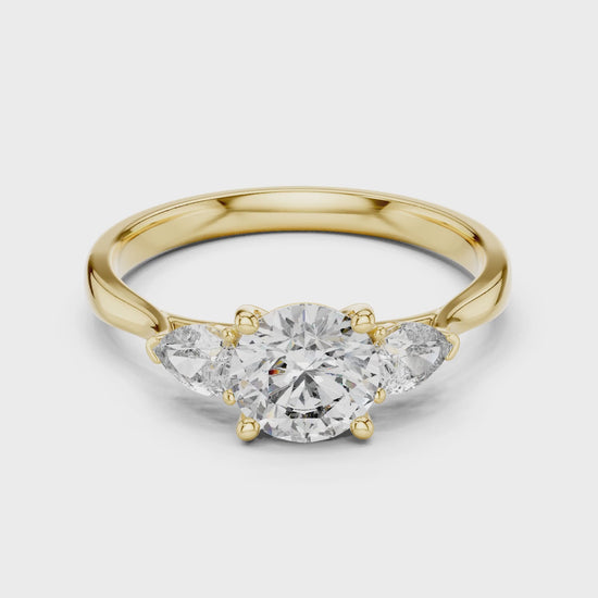 Sienna 1.5 Carat Round Lab Grown Diamond Three Stone Ring - Yellow Gold video