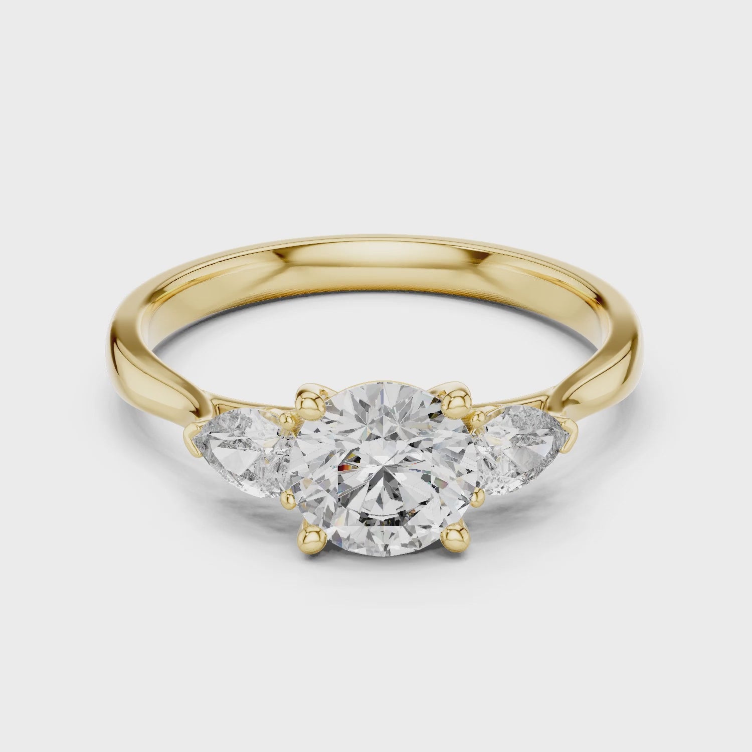 Sienna 1.5 Carat Round Lab Grown Diamond Three Stone Ring - Yellow Gold video
