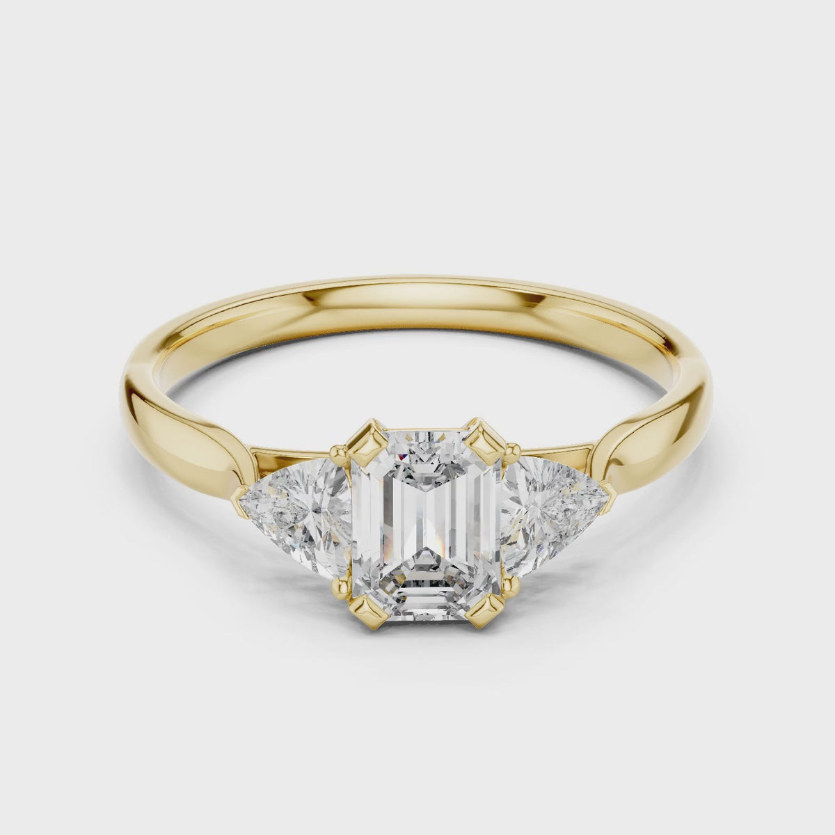 Vera 2 Carat Emerald Lab Grown Diamond Collet Three Stone Ring - Yellow Gold video
