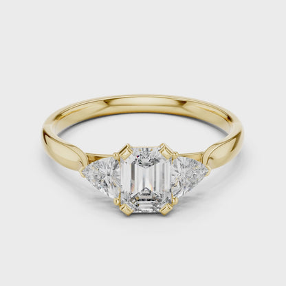Vera 2 Carat Emerald Lab Grown Diamond Collet Three Stone Ring - Yellow Gold video