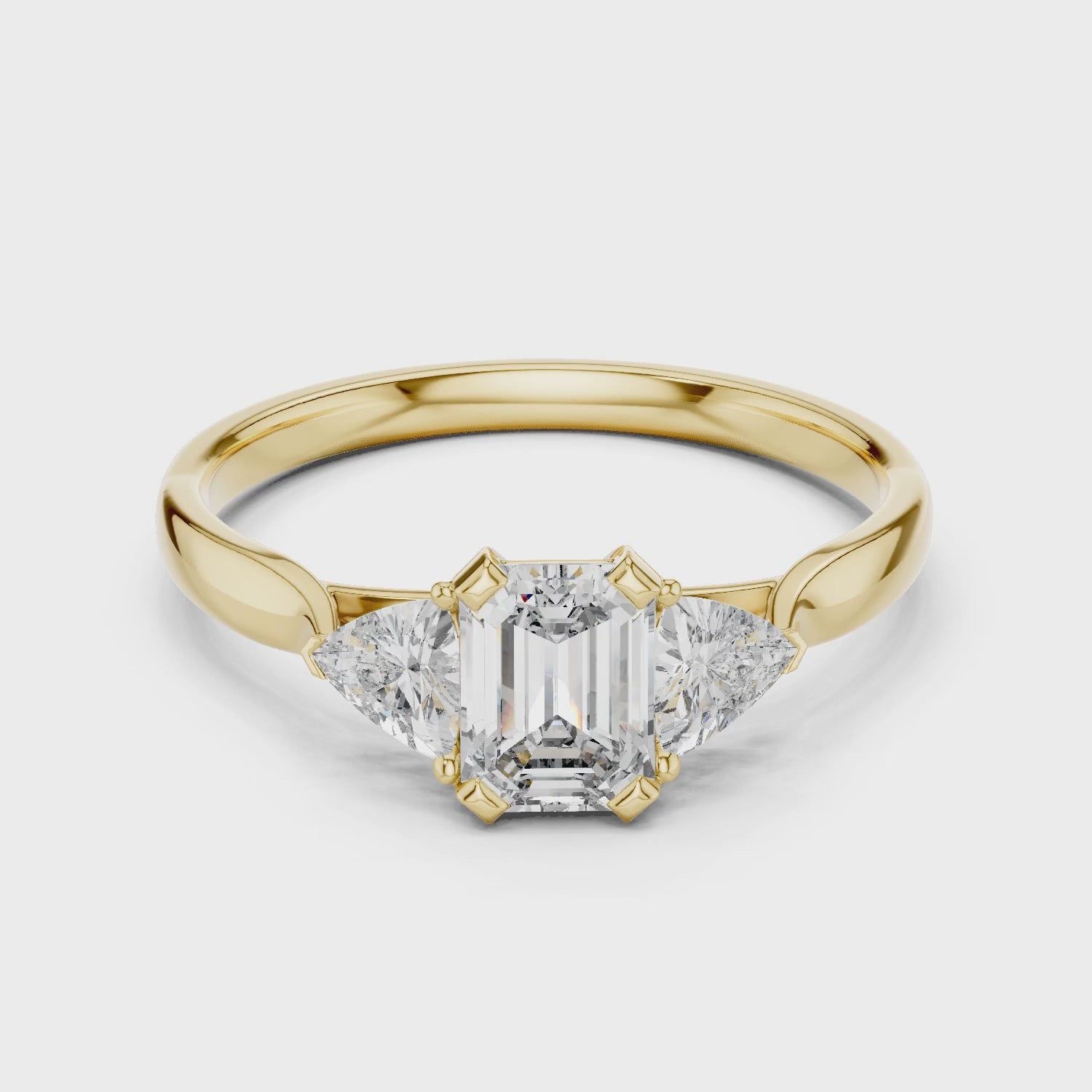 Vera 2 Carat Emerald Lab Grown Diamond Collet Three Stone Ring - Yellow Gold video
