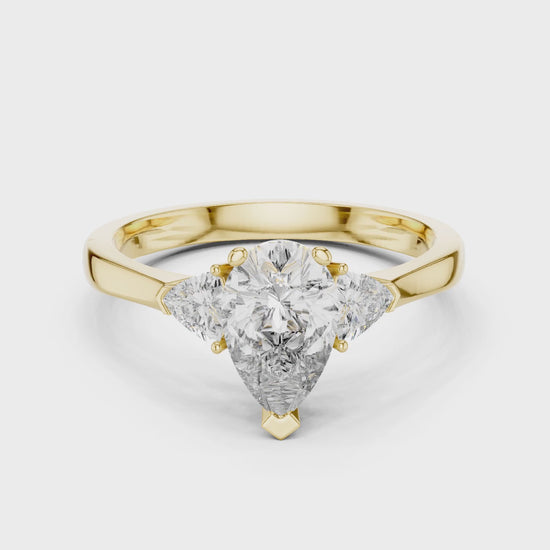 Sienna 1 Carat Pear Lab Grown Diamond Collet Three Stone Ring - Yellow Gold video