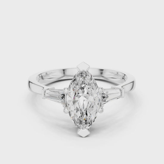 Sienna 1 Carat Marquise Lab Grown Diamond Graduated Three Stone Ring - White Gold video