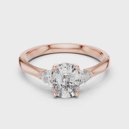 Sienna 1 Carat Cushion Lab Grown Diamond Three Stone Ring - Rose Gold video
