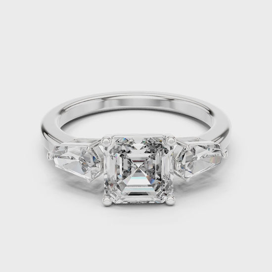 Vera 2 Carat Round Lab Grown Diamond Collet Three Stone Ring - White Gold video