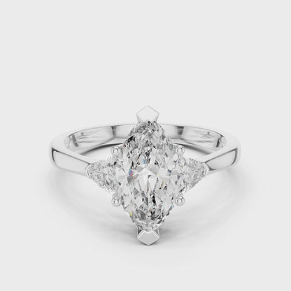 Sienna 1 Carat Marquise Lab Grown Diamond Collet Three Stone Ring - White Gold video