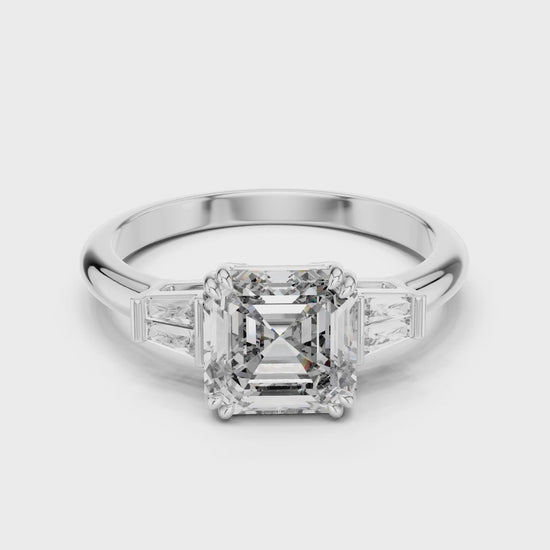 Vera 2 Carat Emerald Lab Grown Diamond Graduated Three Stone Ring - White Gold video