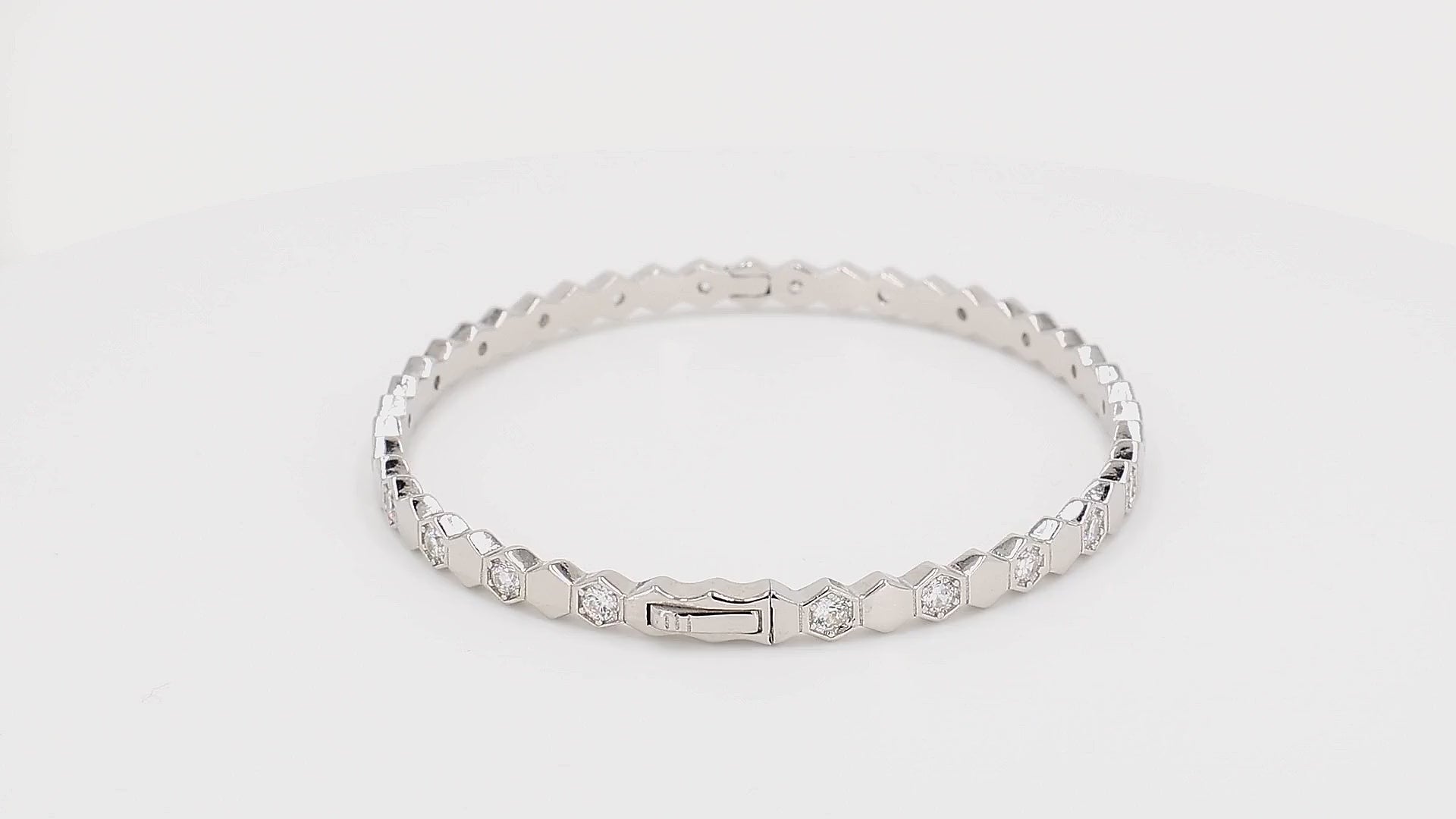 Divara Rowan Bangle sterling silver 925 cubic zirconia bracelet, 360 degree video