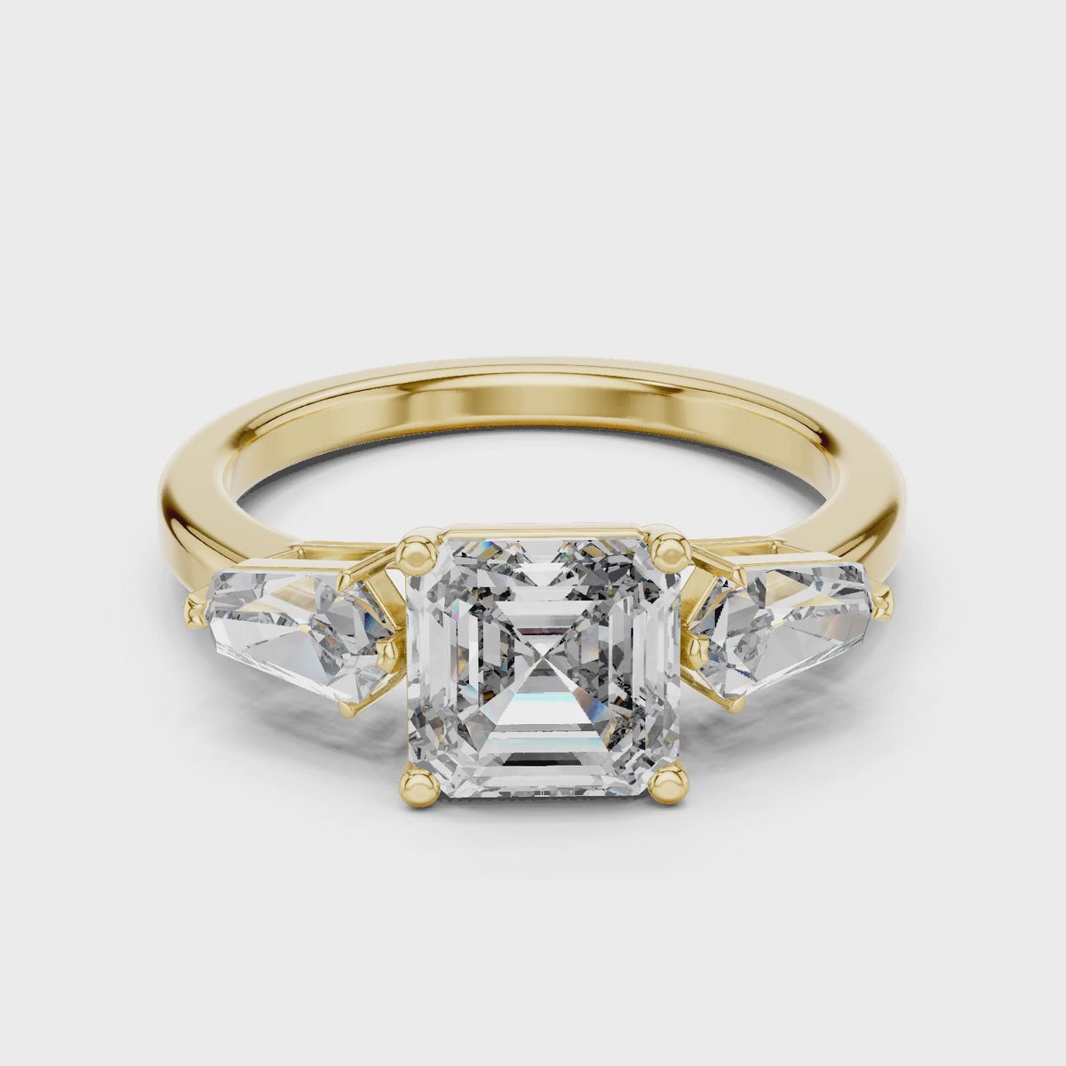 Vera 2 Carat Round Lab Grown Diamond Collet Three Stone Ring - Yellow Gold video