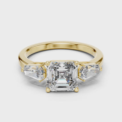 Vera 2 Carat Round Lab Grown Diamond Collet Three Stone Ring - Yellow Gold video