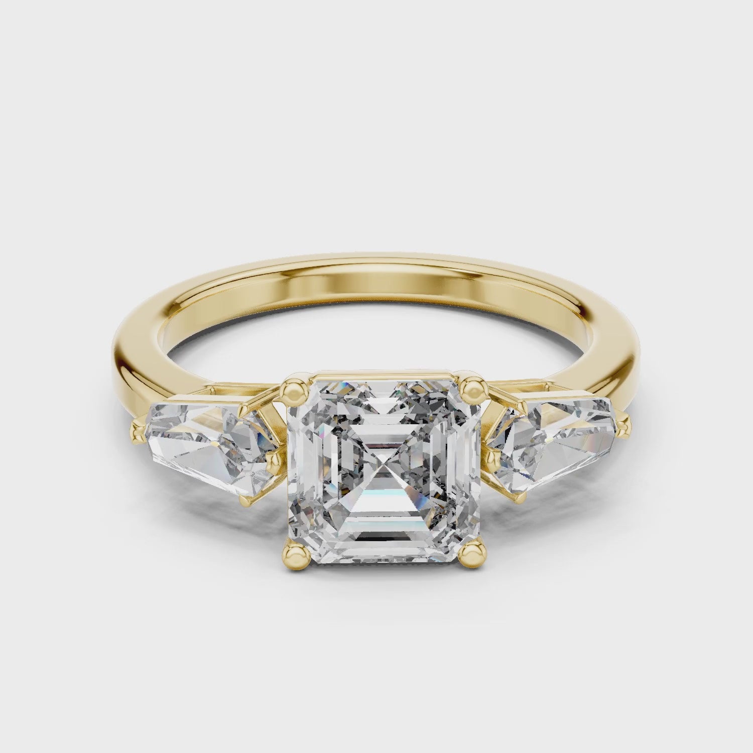 Vera 2 Carat Round Lab Grown Diamond Collet Three Stone Ring - Yellow Gold video