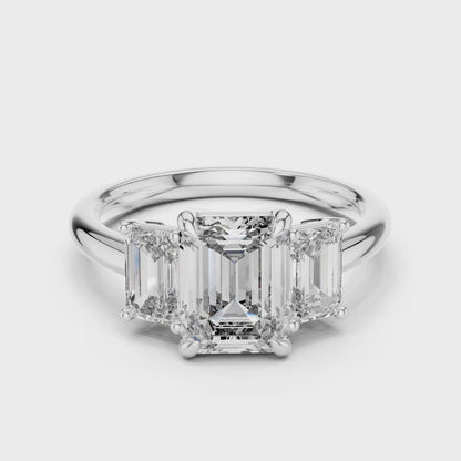 Vera 2 Carat Emerald Lab Grown Diamond Emerald Cut Three Stone Ring - White Gold video