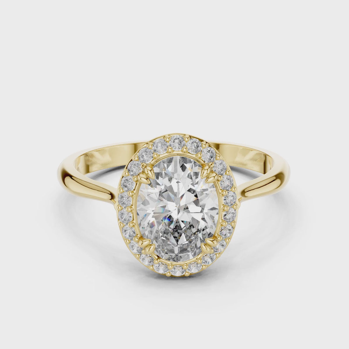 Celeste 1.5 Carat Oval Lab Grown Diamond Claw Halo Ring - Yellow Gold video
