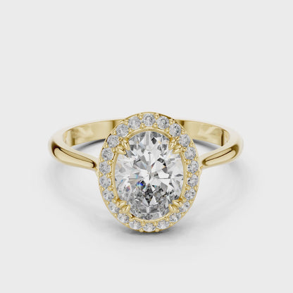 Celeste 1.5 Carat Oval Lab Grown Diamond Claw Halo Ring - Yellow Gold video