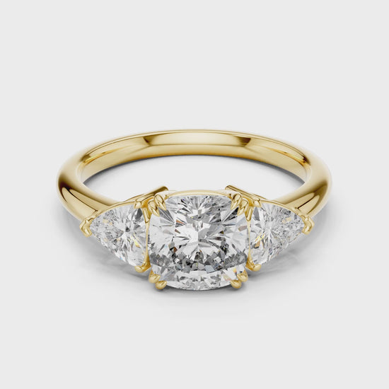 Sienna 1.5 Carat Trillion Lab Grown Diamond Slim Three Stone Ring - Yellow Gold video