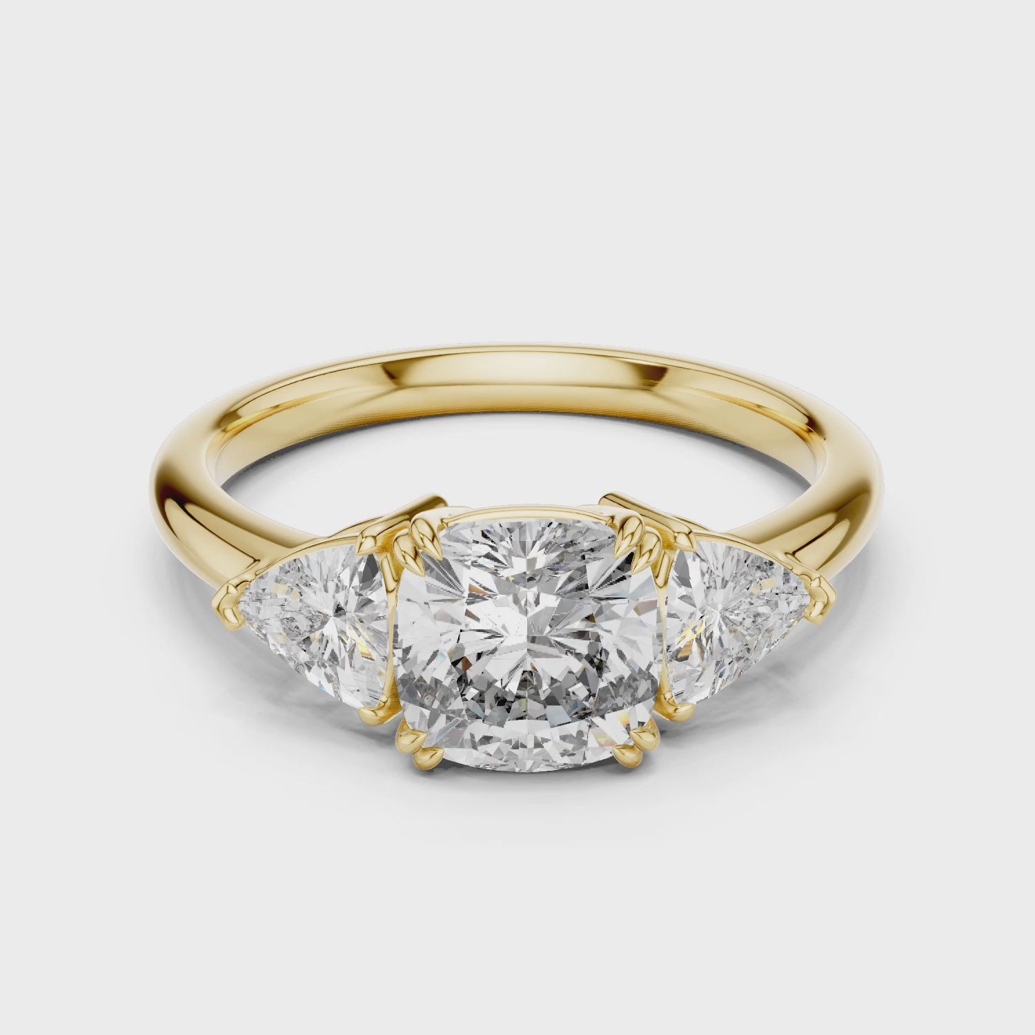 Sienna 1.5 Carat Trillion Lab Grown Diamond Slim Three Stone Ring - Yellow Gold video