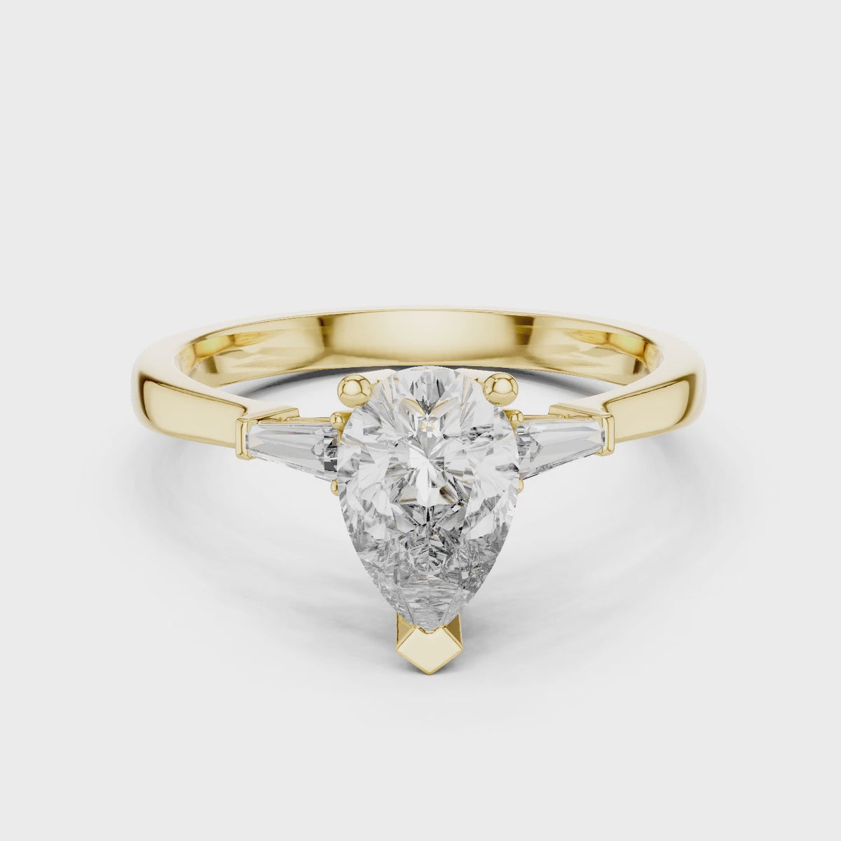 Sienna 1 Carat Pear Lab Grown Diamond Baguette Three Stone Ring - Yellow Gold video