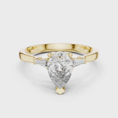 Sienna 1 Carat Pear Lab Grown Diamond Baguette Three Stone Ring - Yellow Gold video