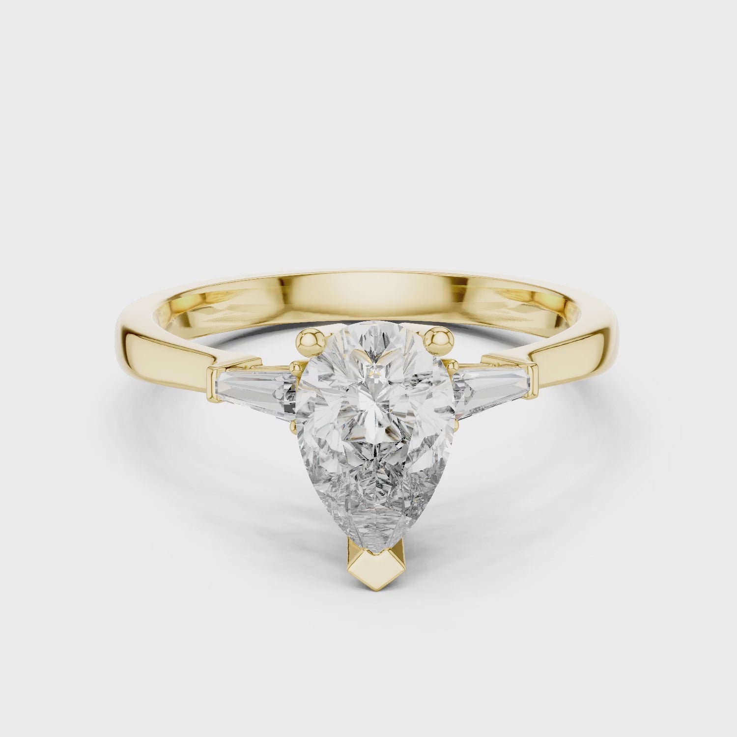 Sienna 1 Carat Pear Lab Grown Diamond Baguette Three Stone Ring - Yellow Gold video