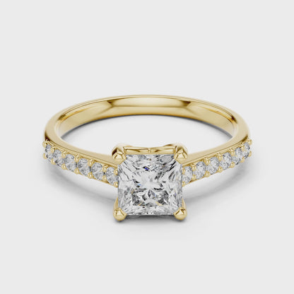 Vera 1 Carat Princess Lab Grown Diamond Graduated Engagement Ring - Yellow Gold video
